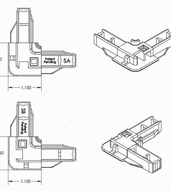 Richelieu S135 Series Screen Corners with Built-in Plunger Bolts