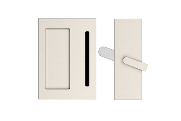 Emtek Modern Rectangular Barn Door Privacy Lock and Flush Pull with Integrated Strike