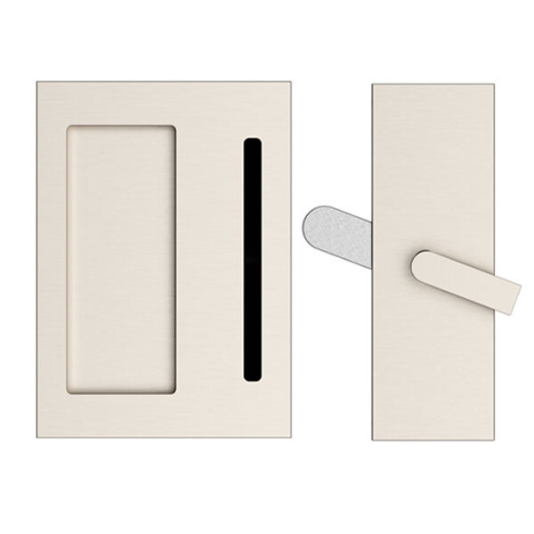 Emtek Modern Rectangular Barn Door Privacy Lock and Flush Pull with Integrated Strike