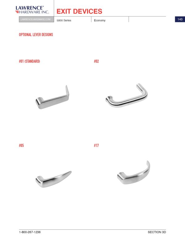Lawrence Hardware 58L Series Escutcheon Levers for 5000 Series Rim Exit Device - Image 6